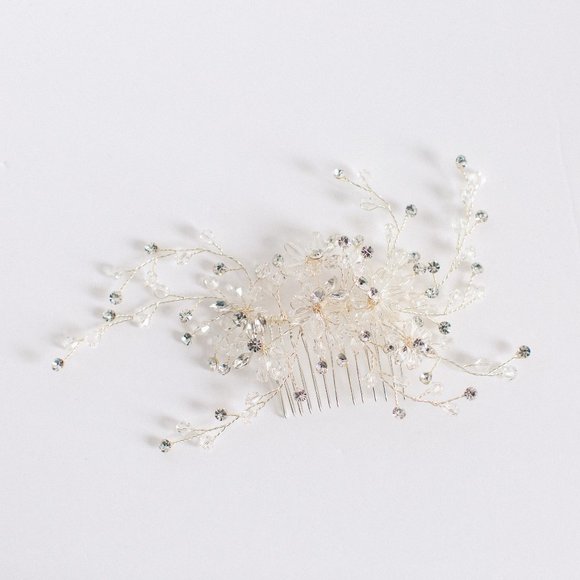 Ethereal Hand Wired Hair Piece Beaded Crystal Rhinestones Flower Wedding Bridal - Picture 2 of 4